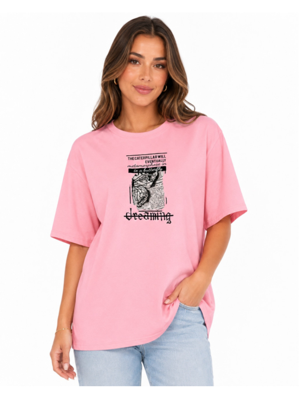 Shein Women's Size Extra Large Pink Butterfly Graphic Short Sleeve T-Shirt NWT